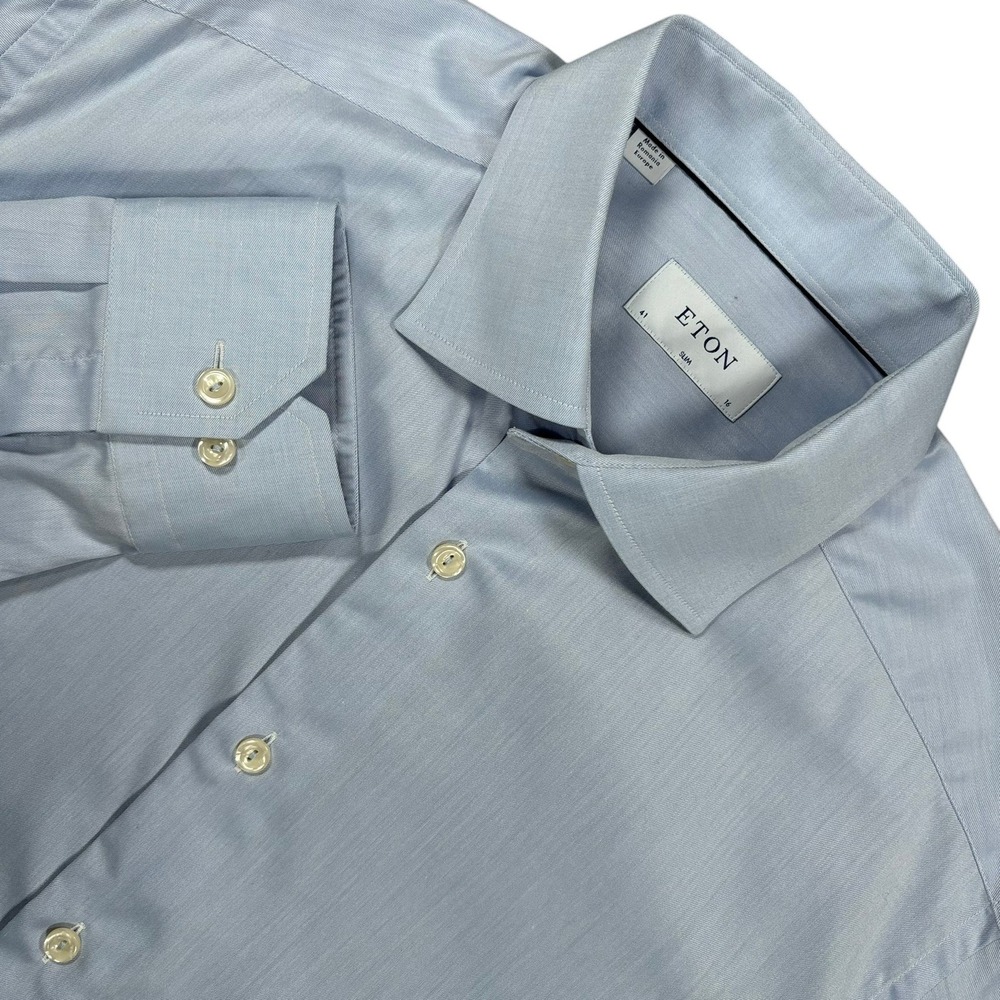 ETON Slim Fit Signature Twill Dress Shirt Mens 16 41 Light Blue Spread Collar